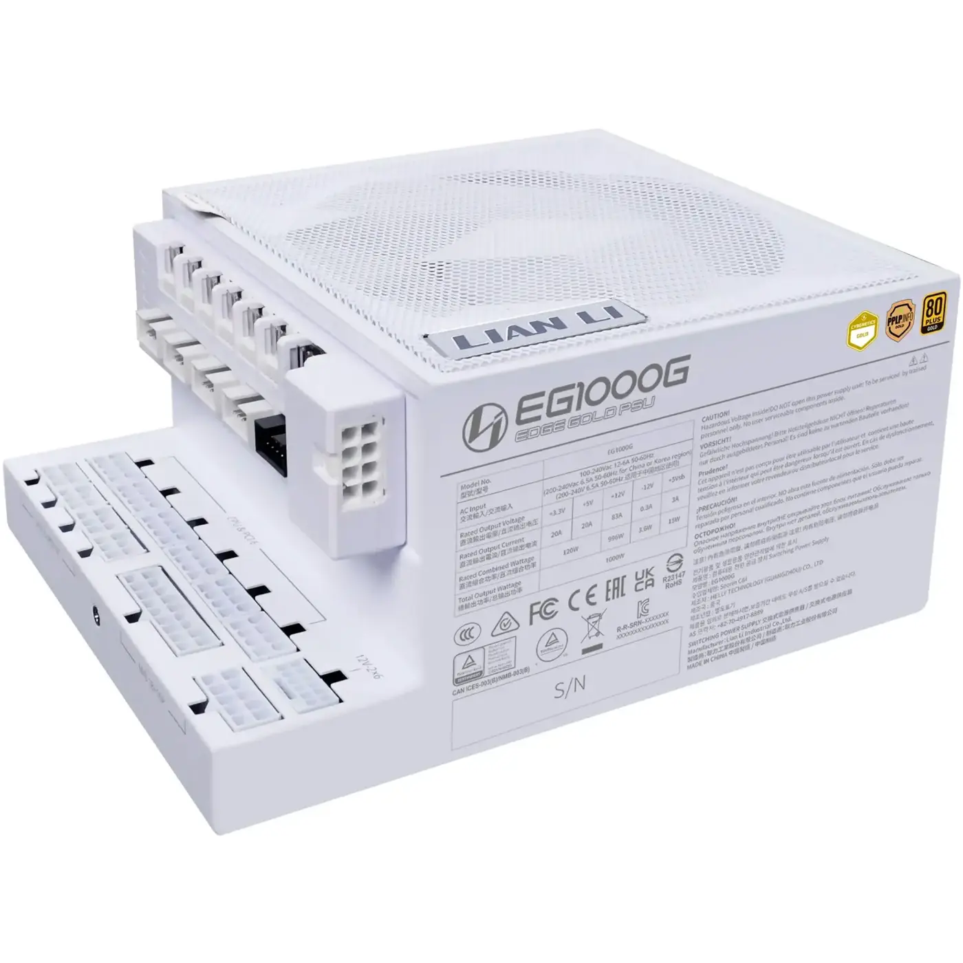 Купить Блок питания Lian Li EDGE GOLD 1000W White with Hub, EU Cord (G9P.EG1000G.WH00.EU) - фото 1