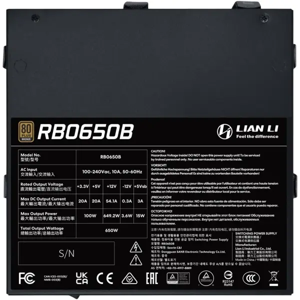 Купить Блок питания Lian Li RB0650B, 80 PLUS Bronze, Black, EU cord (G9P.RB0650B.B000.EU) - фото 3
