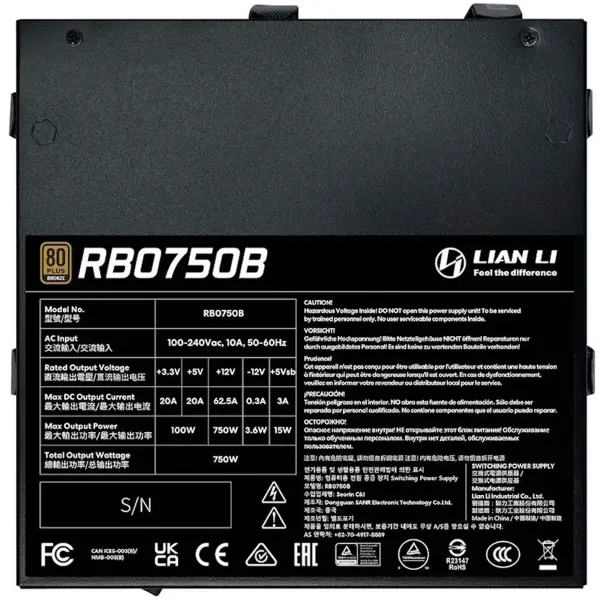Купить Блок питания Lian Li RB0750B, 80 PLUS Bronze, Black, EU cord (G9P.RB0750B.B000.EU) - фото 3