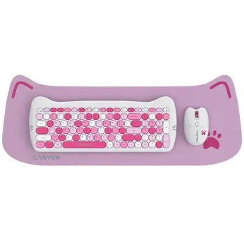 Купить Комплект клавиатура и мышь Canyon HSET-W6 Kitty Edition Wireless UA Pink (CNS-HSETW6PK) - фото 1