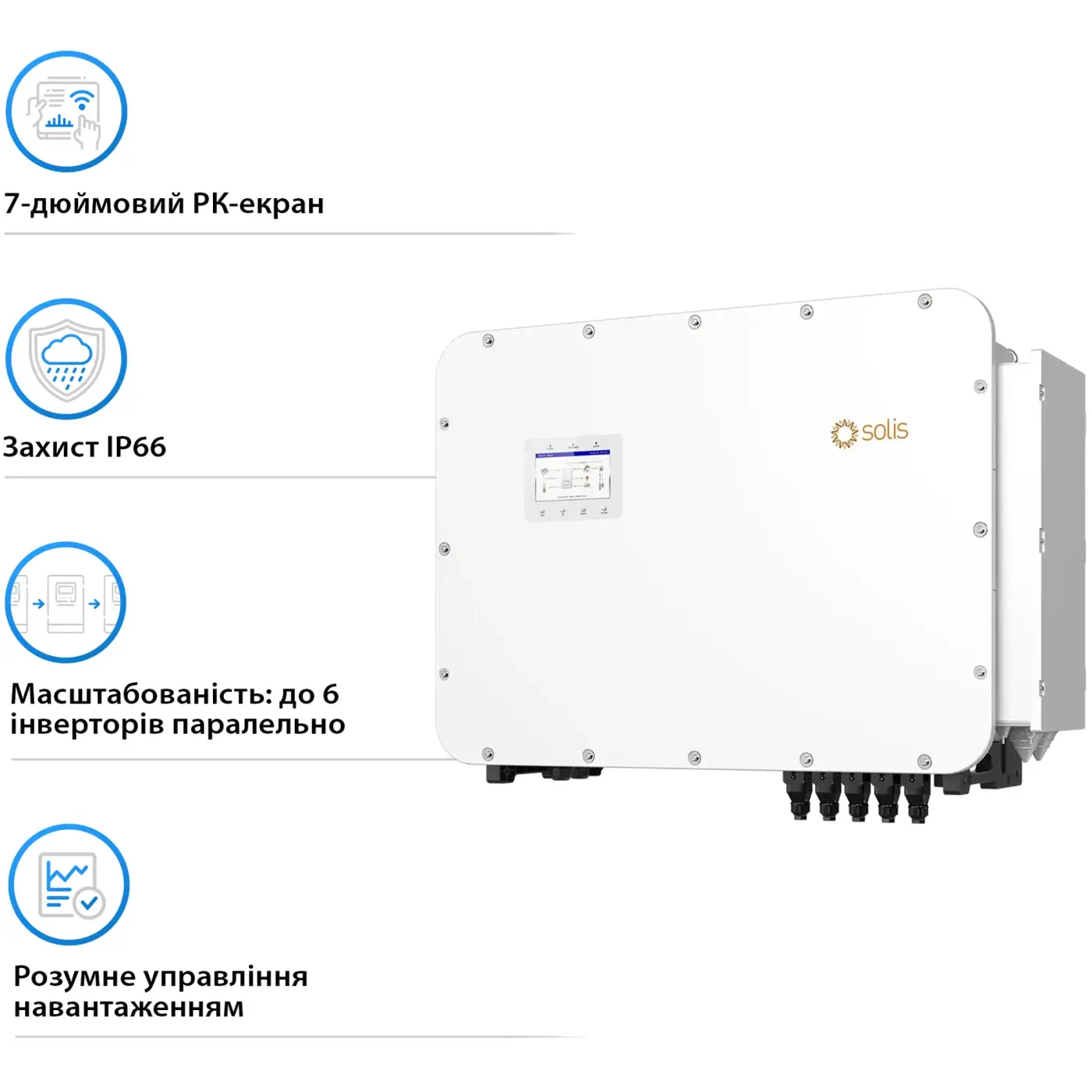 Купити Гібридний інвертор SOLIS S6-EH3P100K10-NV-YD-H 100KW HV-battery 10 MPPT Wi-Fi 220/380V Трифазний (S6-EH3P100K10-NV-YD-H) - фото 5