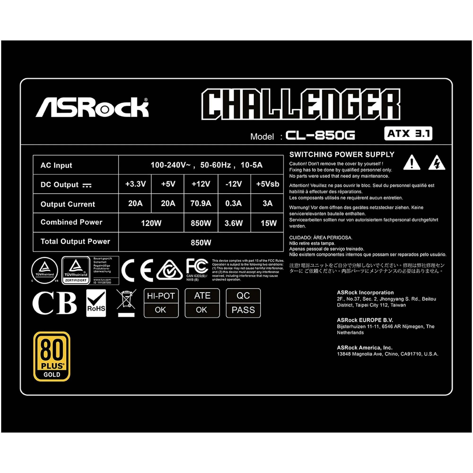 Купить Блок питания ASRock Challenger 850W 80+ Gold (CL-850G) - фото 7