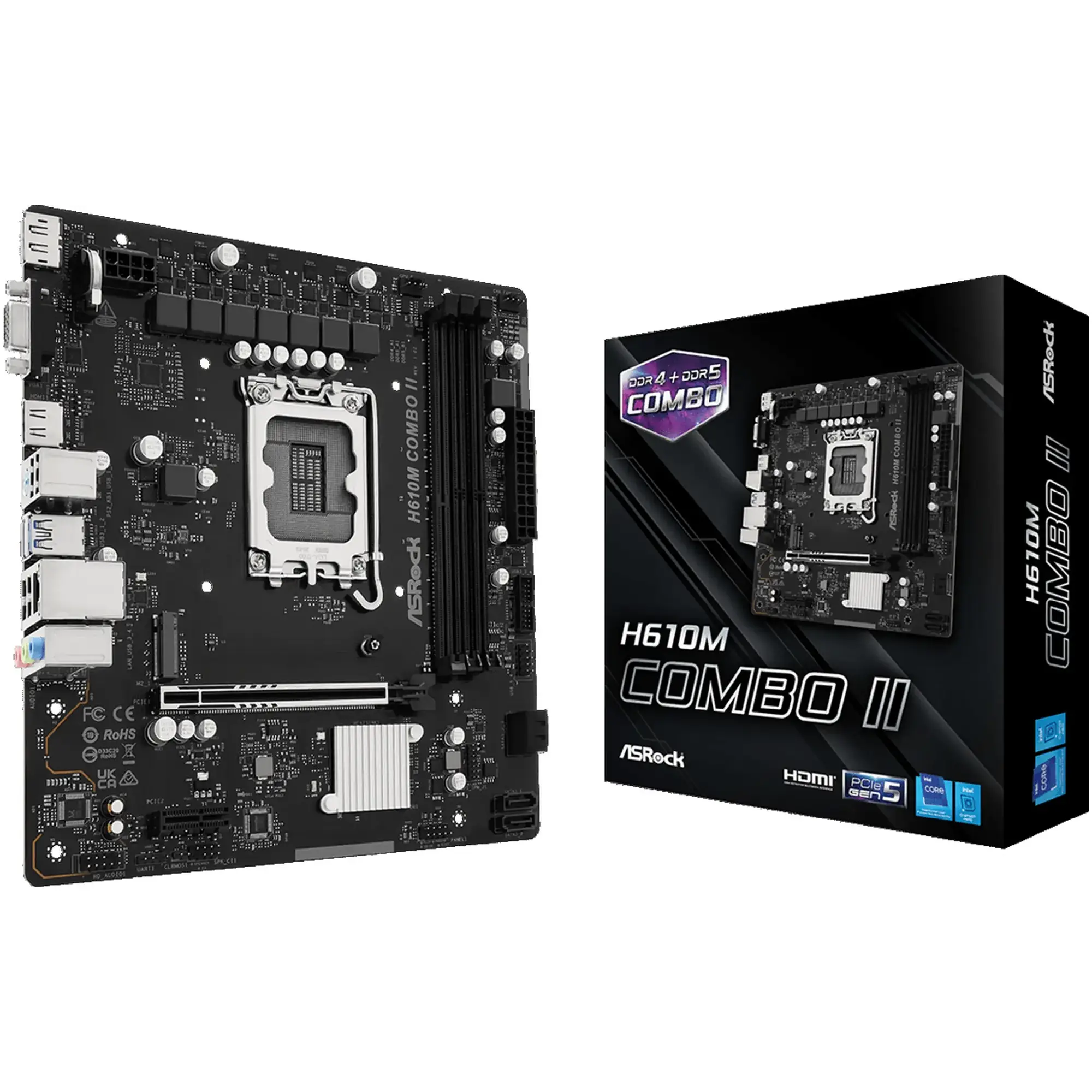 Купити Материнська плата ASRock H610M COMBO II (s1700, Intel H610, DDR4/DDR5, mATX) - фото 1