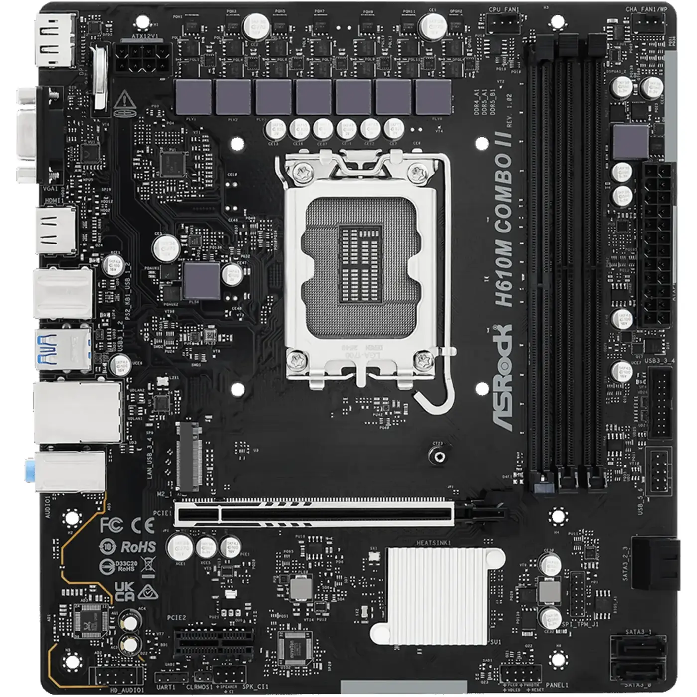 Купити Материнська плата ASRock H610M COMBO II (s1700, Intel H610, DDR4/DDR5, mATX) - фото 2