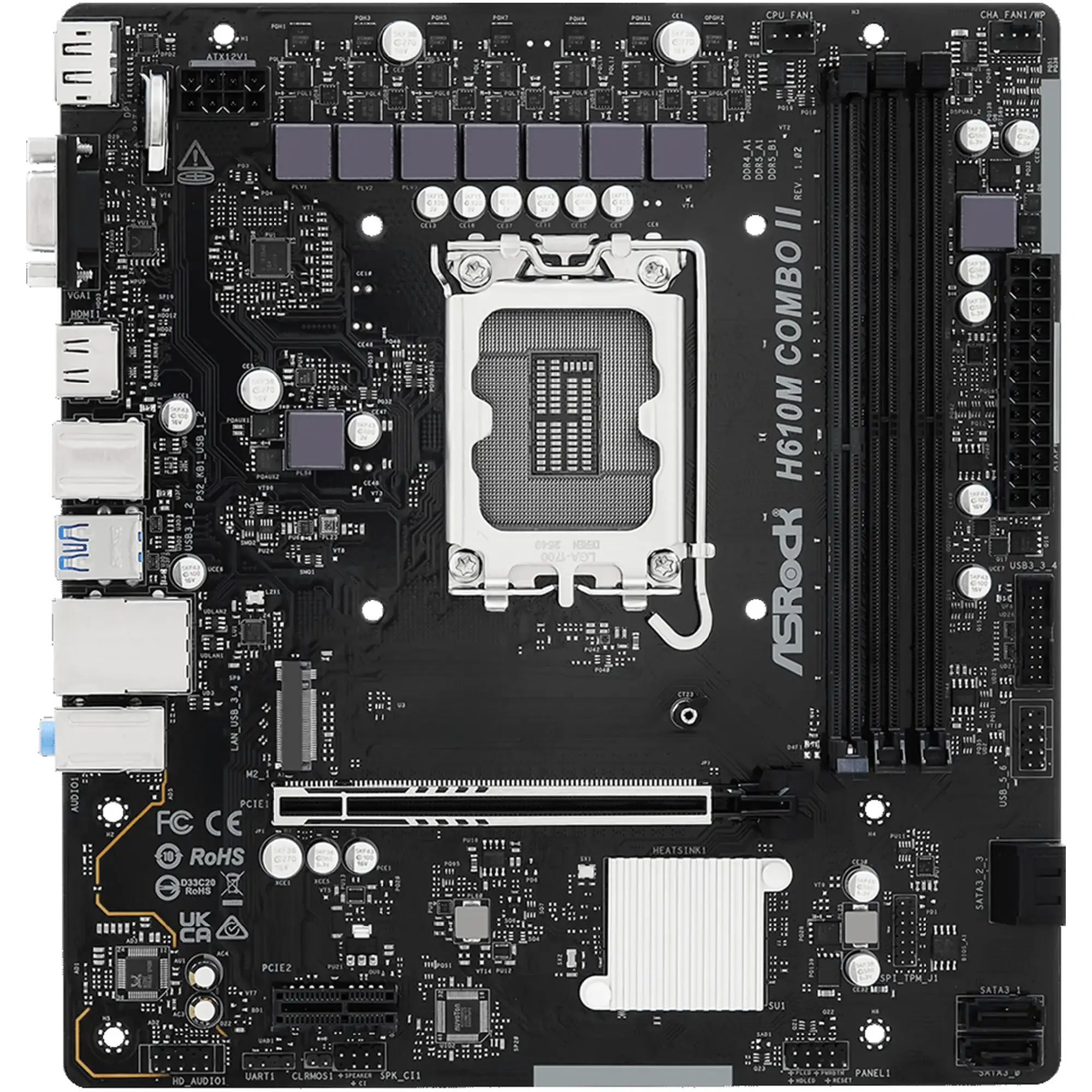 Купити Материнська плата ASRock H610M COMBO II (s1700, Intel H610, DDR4/DDR5, mATX) - фото 2