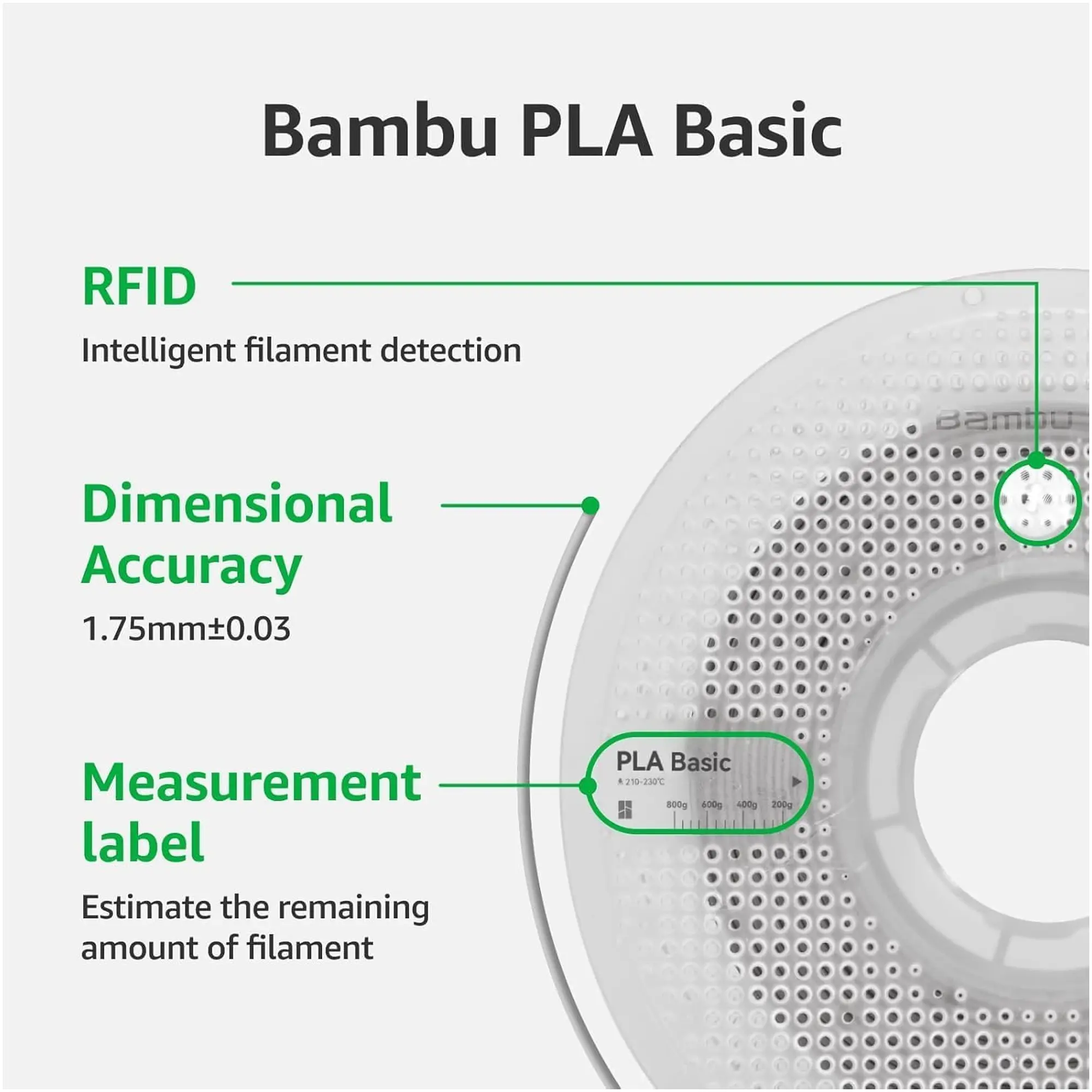 Купить PLA Basic Filament (пластик) для 3D принтера Bambu Lab 1кг, 1.75мм, омеловый зеленый (A00-G2-1.75-1000-SPL) - фото 6