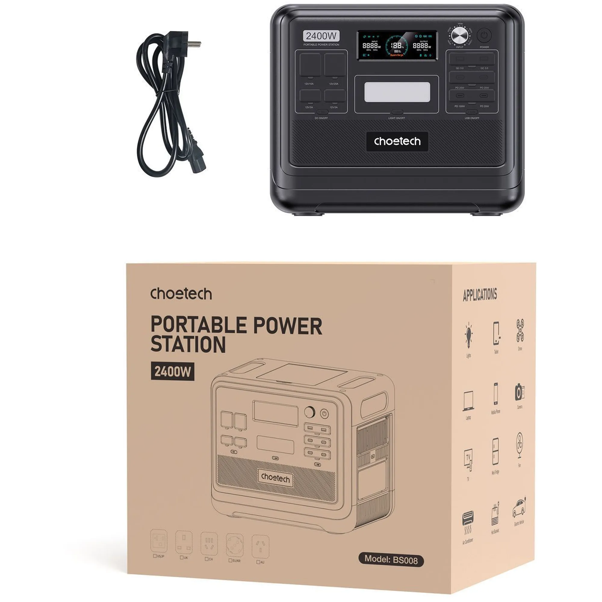 Купить Зарядная станция Choetech BS008 2400W 2048Wh WiFi+BT (BS008-BQB) - фото 4