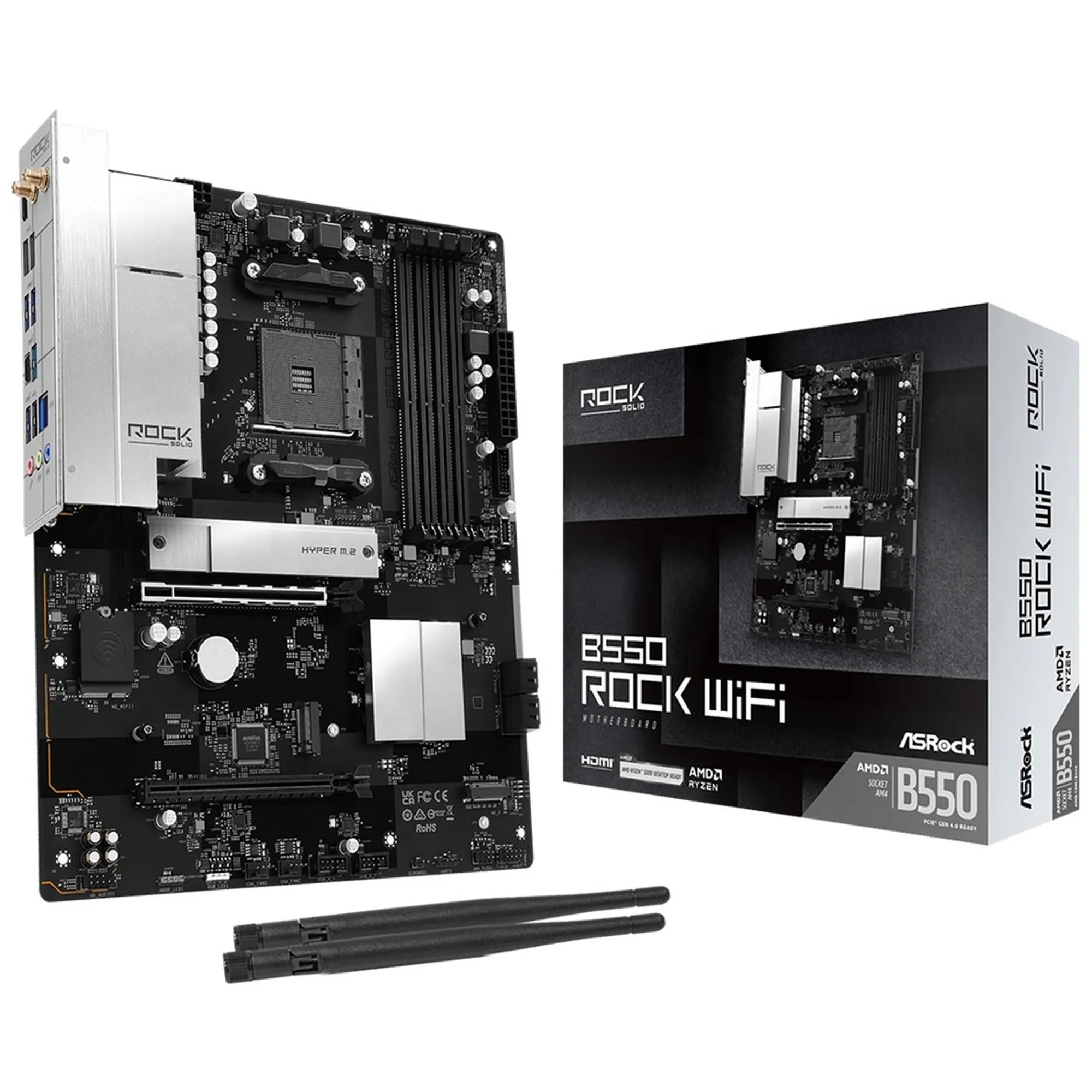 Купить Материнская плата ASRock B550 ROCK WIFI (sAM4, AMD B550, DDR4, ATX) - фото 1