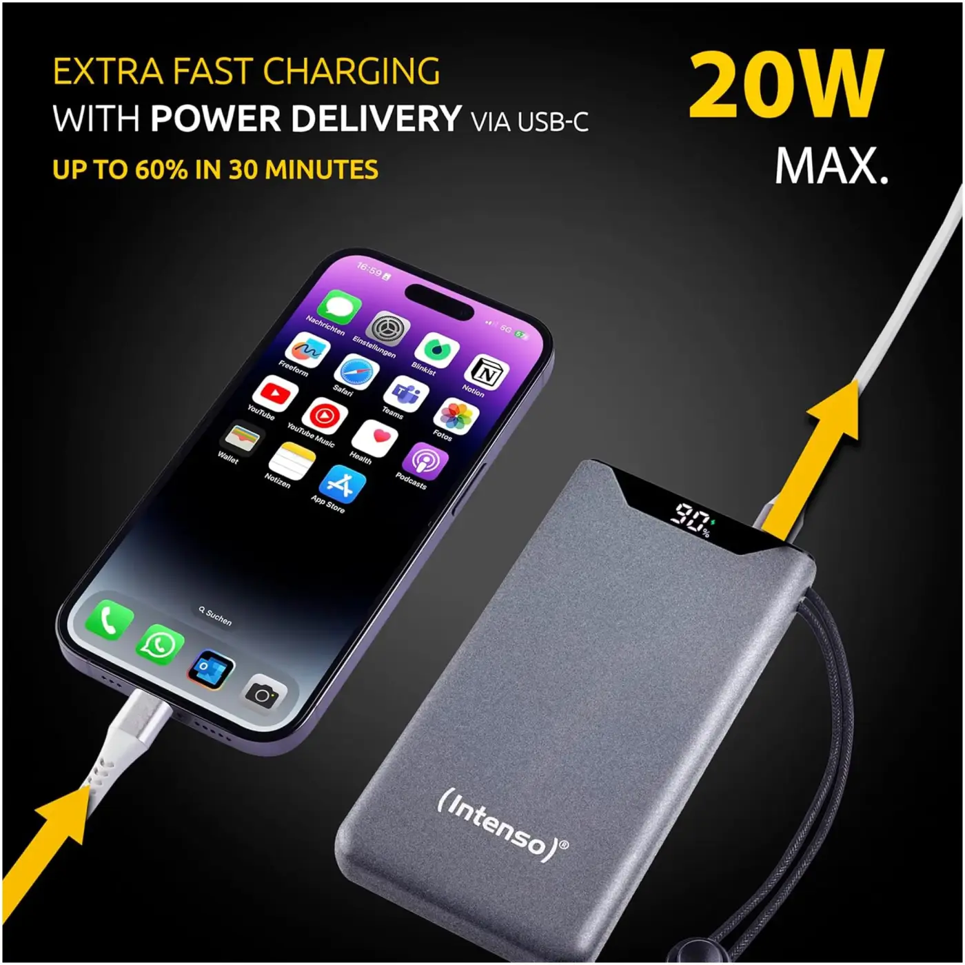 Купить Павербанк УМБ Intenso F10000 10000mAh 20W Grey (7332034) - фото 7