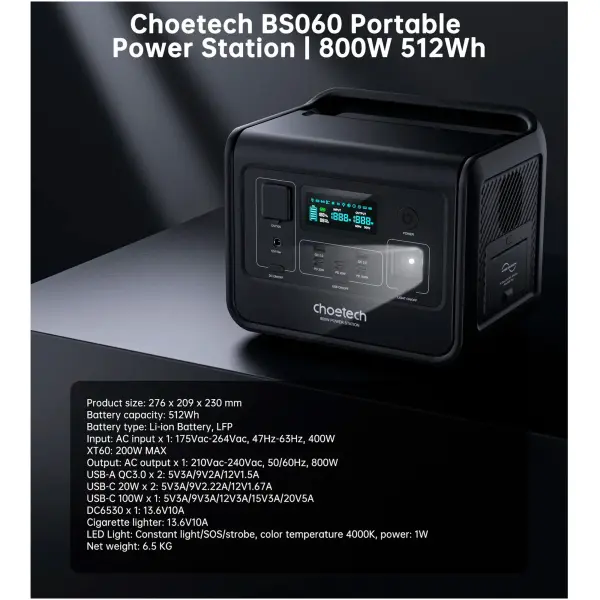 Купити Зарядна станція Choetech BS060 800W 512Whh (BS060-EU-GY) - фото 4