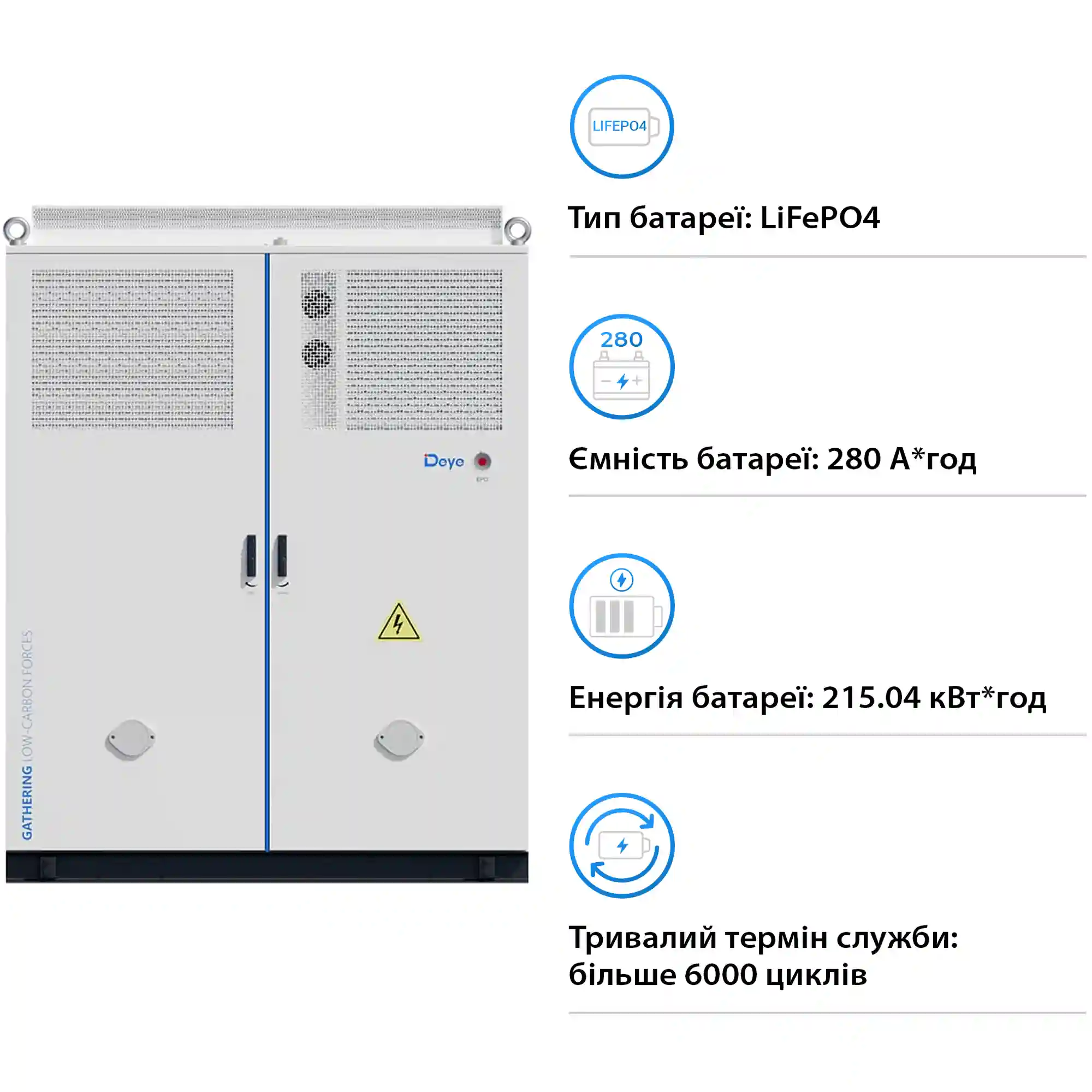 Купить Система хранения энергии DEYE MС-L430-2H3 200kW 768V 280Ah 430kWh LiFePO4 IP54, 200kW MPPT Fire Extinguisher, Air Conditioner (MC-L430-2H3) - фото 3