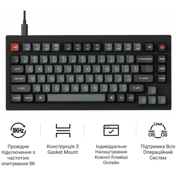 Купити Клавіатура Keychron V1 8K Keychron Super Red Switch Black RGB (V1W-D1-UA) - фото 9