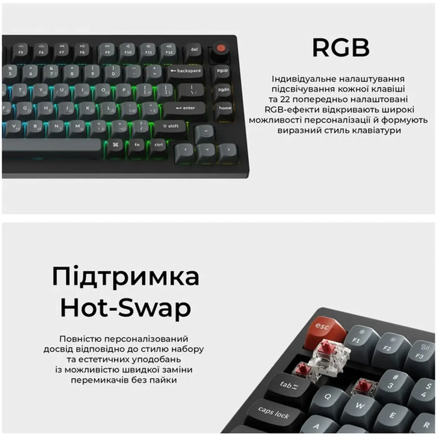 Купити Клавіатура Keychron V1 8K Keychron Super Red Switch Black RGB (V1W-D1-UA) - фото 11