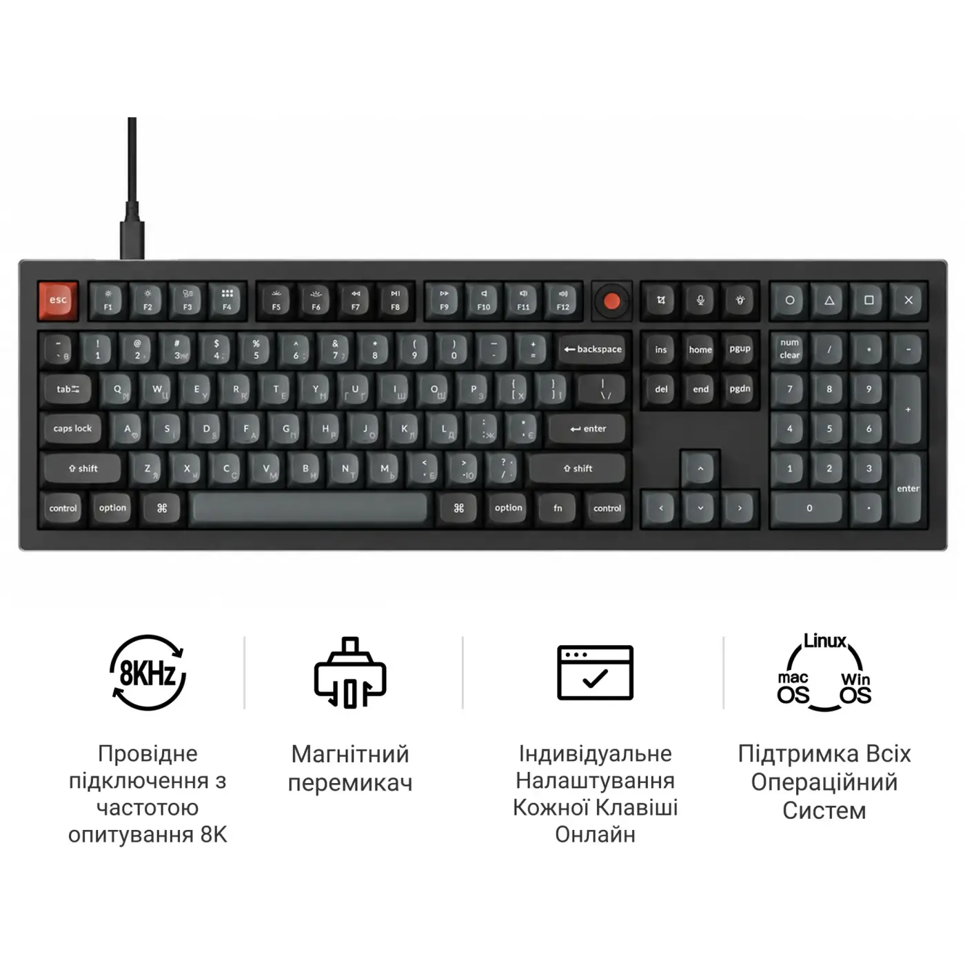 Купити Клавіатура Keychron V6 8K Keychron Super Red Switch Black RGB (V6W-D1-UA) - фото 11