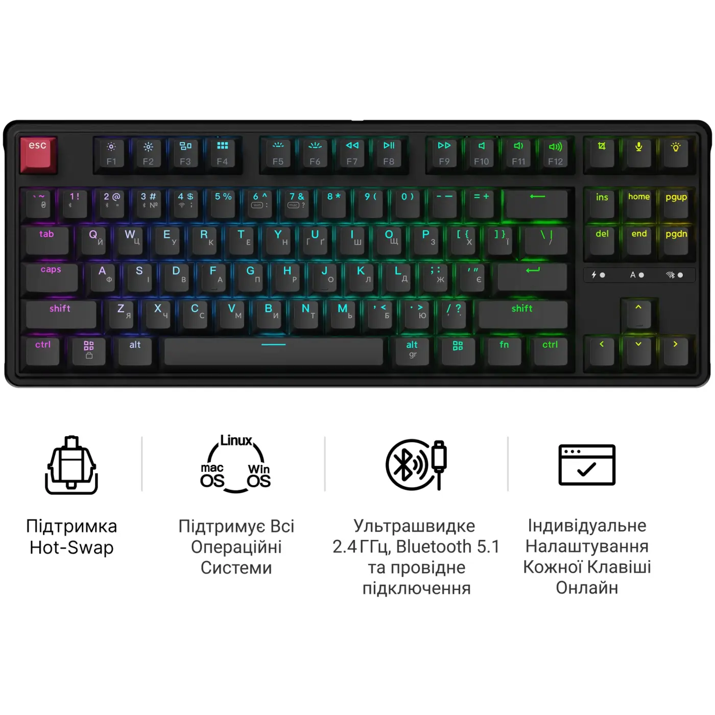 Купити Клавіатура Keychron C3 Max Super Red Switch Black RGB (C3M-H1-UA) - фото 11