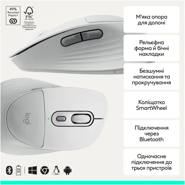 Купити Миша Logitech Signature Comfort Plus M850 L Wireless White (910-007716) - фото 3