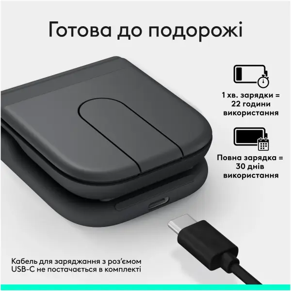 Купити Миша Logitech Mobi Fold Wireless Graphite (910-007604) - фото 6