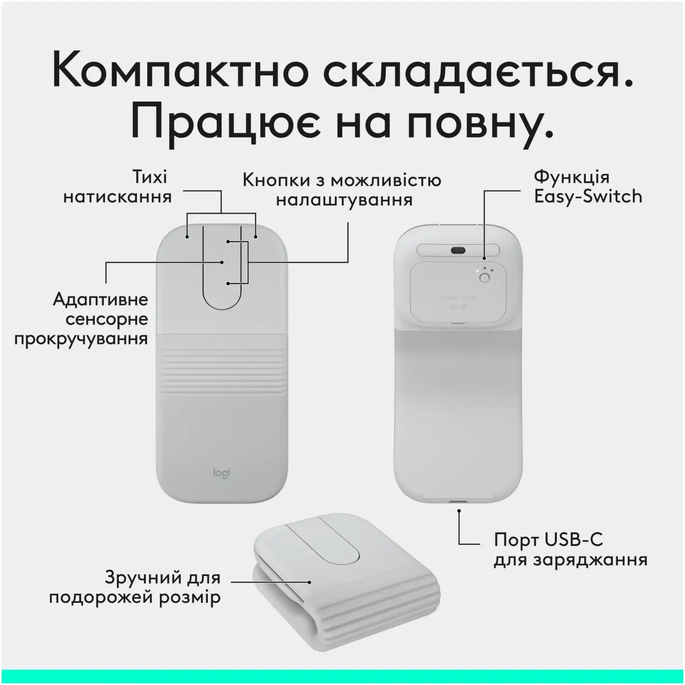 Купити Миша Logitech Mobi Fold Wireless White (910-007631) - фото 4