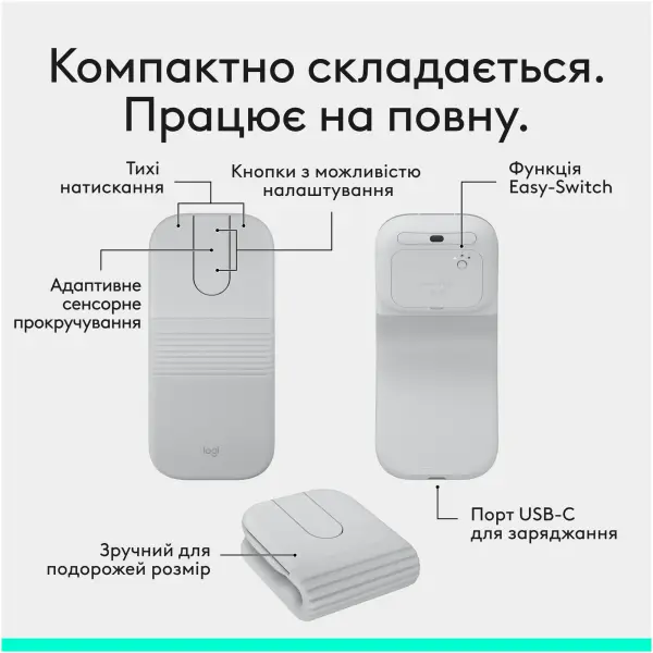 Купити Миша Logitech Mobi Fold Wireless White (910-007631) - фото 4