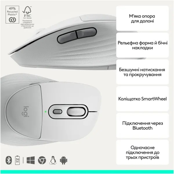 Купити Комплект клавіатура та миша Logitech MK880 Signature Comfort Plus Combo Off-White (920-014033) - фото 4
