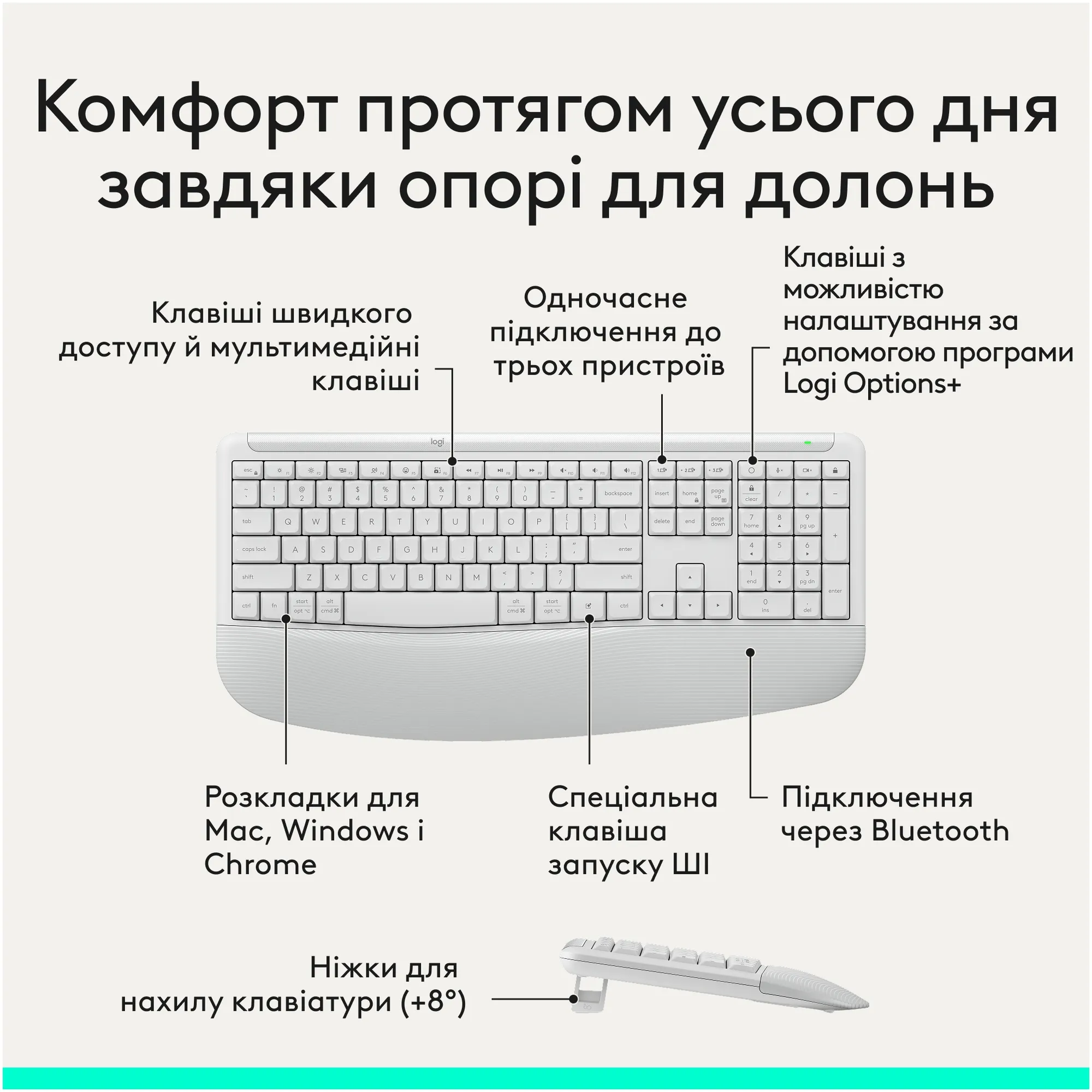 Купити Комплект клавіатура та миша Logitech MK880 Signature Comfort Plus Combo Off-White (920-014033) - фото 7