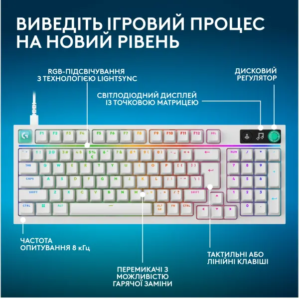 Купить Клавиатура Logitech G316 X 98 Tactile Wired Gaming White (920-014231) - фото 3
