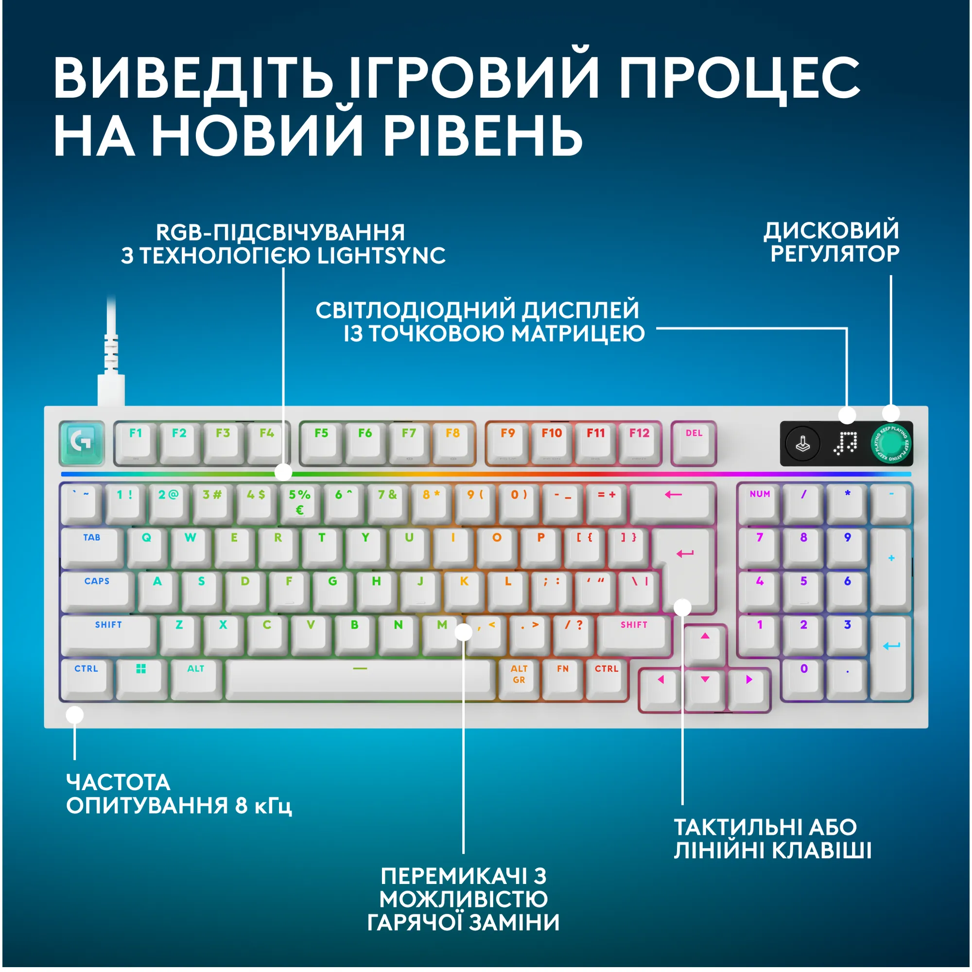 Купить Клавиатура Logitech G316 X 98 Tactile Wired Gaming White (920-014231) - фото 3
