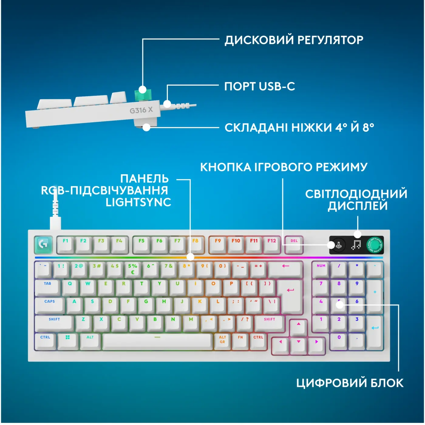 Купить Клавиатура Logitech G316 X 98 Tactile Wired Gaming White (920-014231) - фото 11