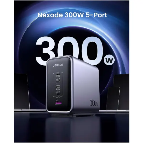 Купить Зарядное устройство Ugreen CD333 Nexode 300W 1xUSB-A, 4xUSB-C, PD3.1, QC4.0 GaN Wall Charger Gray (90903B) - фото 2