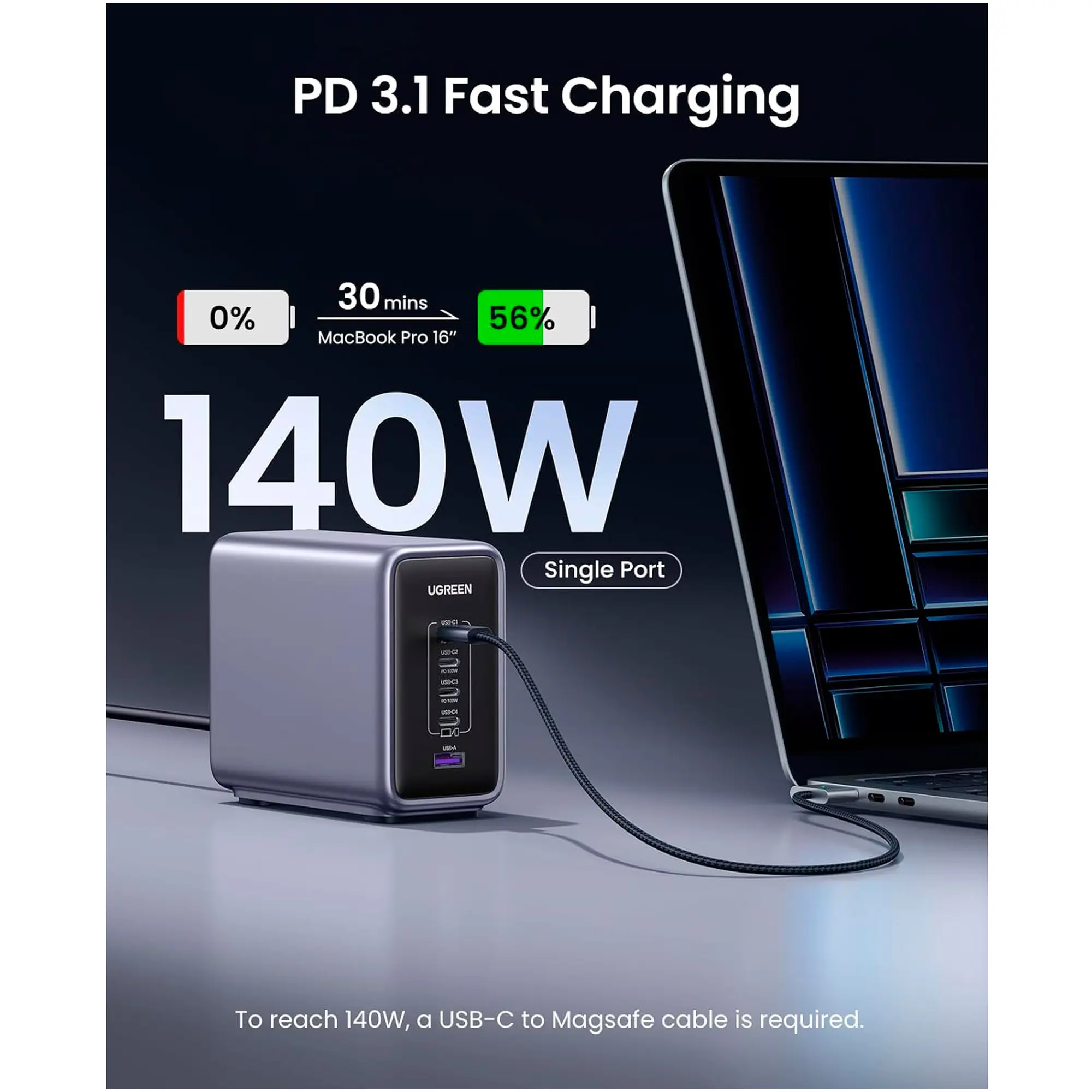 Купить Зарядное устройство Ugreen CD333 Nexode 300W 1xUSB-A, 4xUSB-C, PD3.1, QC4.0 GaN Wall Charger Gray (90903B) - фото 3