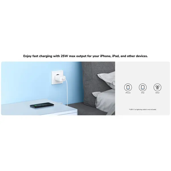 Купити Зарядний пристрій Cudy CH25 GaN Charger USB-C PD 3.0, QC 3.0, 25W White - фото 4
