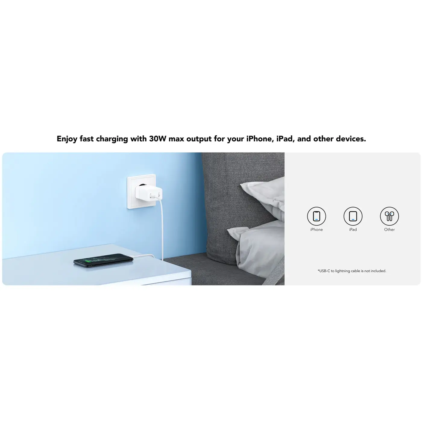 Купити Зарядний пристрій Cudy CH30 GaN Charger USB-C PD 3.0, QC 3.0, 30W White - фото 4