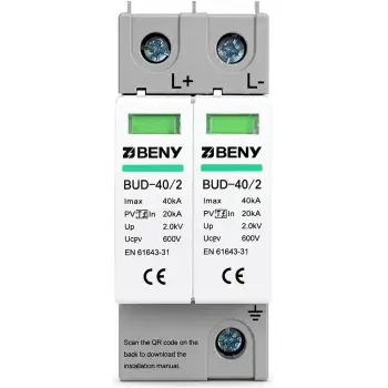 Купить Ограничитель перенапряжения BENY BUD-40/2 DC 2P 600В T2 40кА (BUD-40/2-2P600VDCT240kA) - фото 1