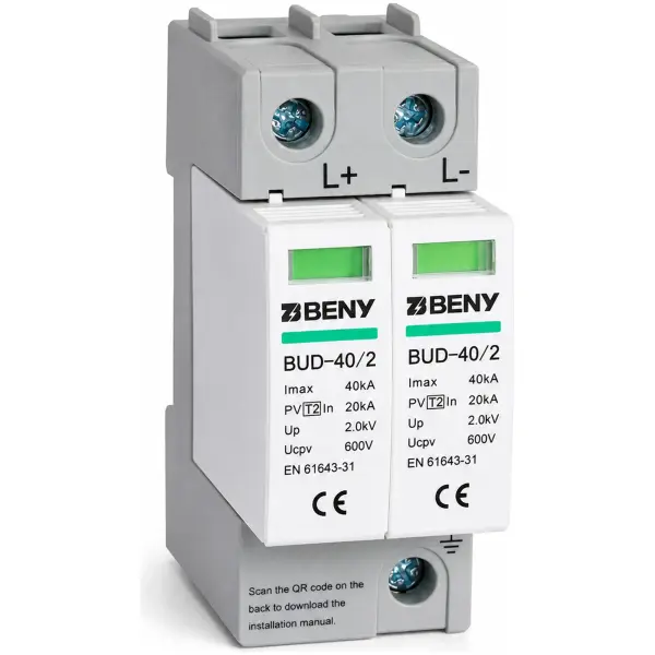 Купити Обмежувач перенапруги BENY BUD-40/2 DC 2P 600В T2 40кА (BUD-40/2-2P600VDCT240kA) - фото 2