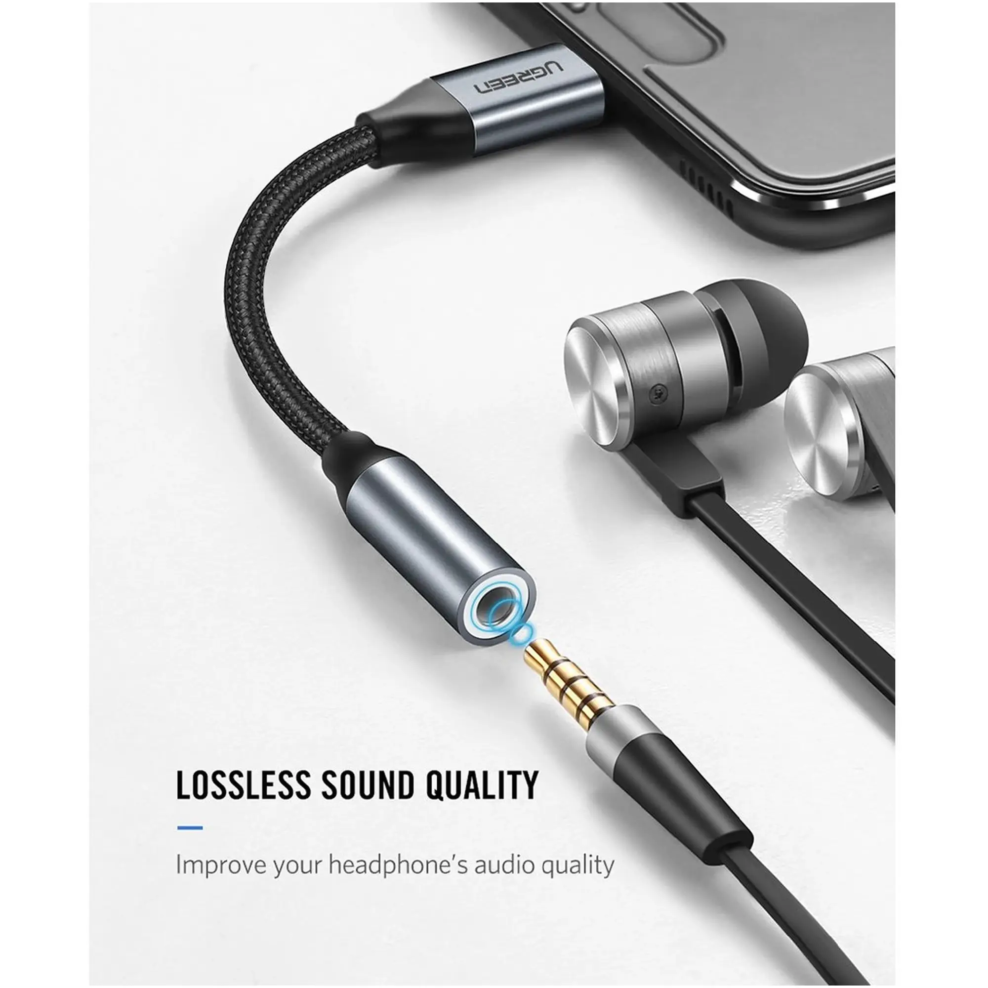 Купити Кабель UGREEN AV142 Type C - AUX Audio M/F 0.1m Gray (30632) - фото 2