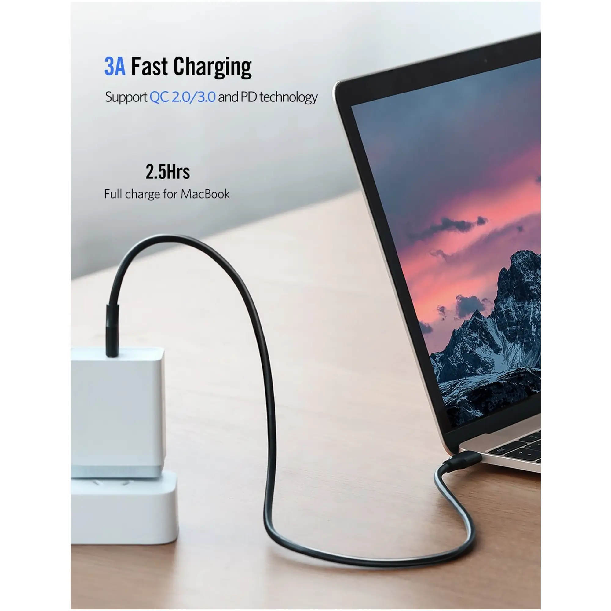 Купить Кабель UGREEN US286 USB-C - USB-C 3A 0.5m Black (50996) - фото 3