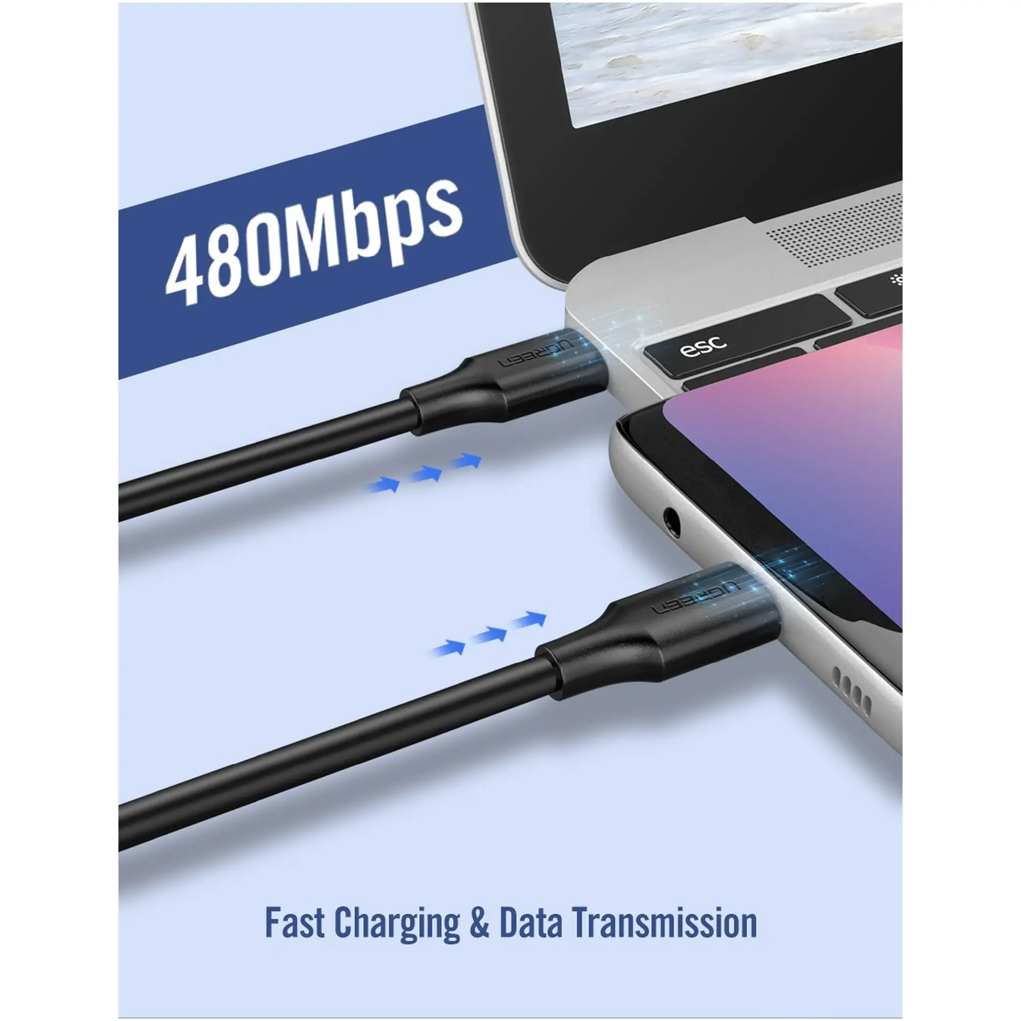 Купить Кабель UGREEN US286 USB-C - USB-C 3A 0.5m Black (50996) - фото 4