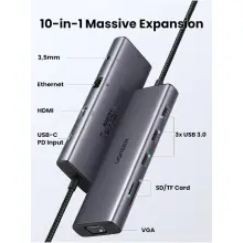 Купить USB-хаб UGREEN CM498 USB3.1 Type-C - HDMI/VGA/USB 3.0х3/RJ45/SD/TF/PD/3,5мм TRRS 100W 10-in-1 (15601) - фото 2