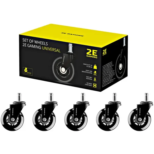 Купить Ролик для кресла 2E GAMING UNIVERSAL 64 мм (5 шт.) Black (2E-GWH-003-BK) - фото 3