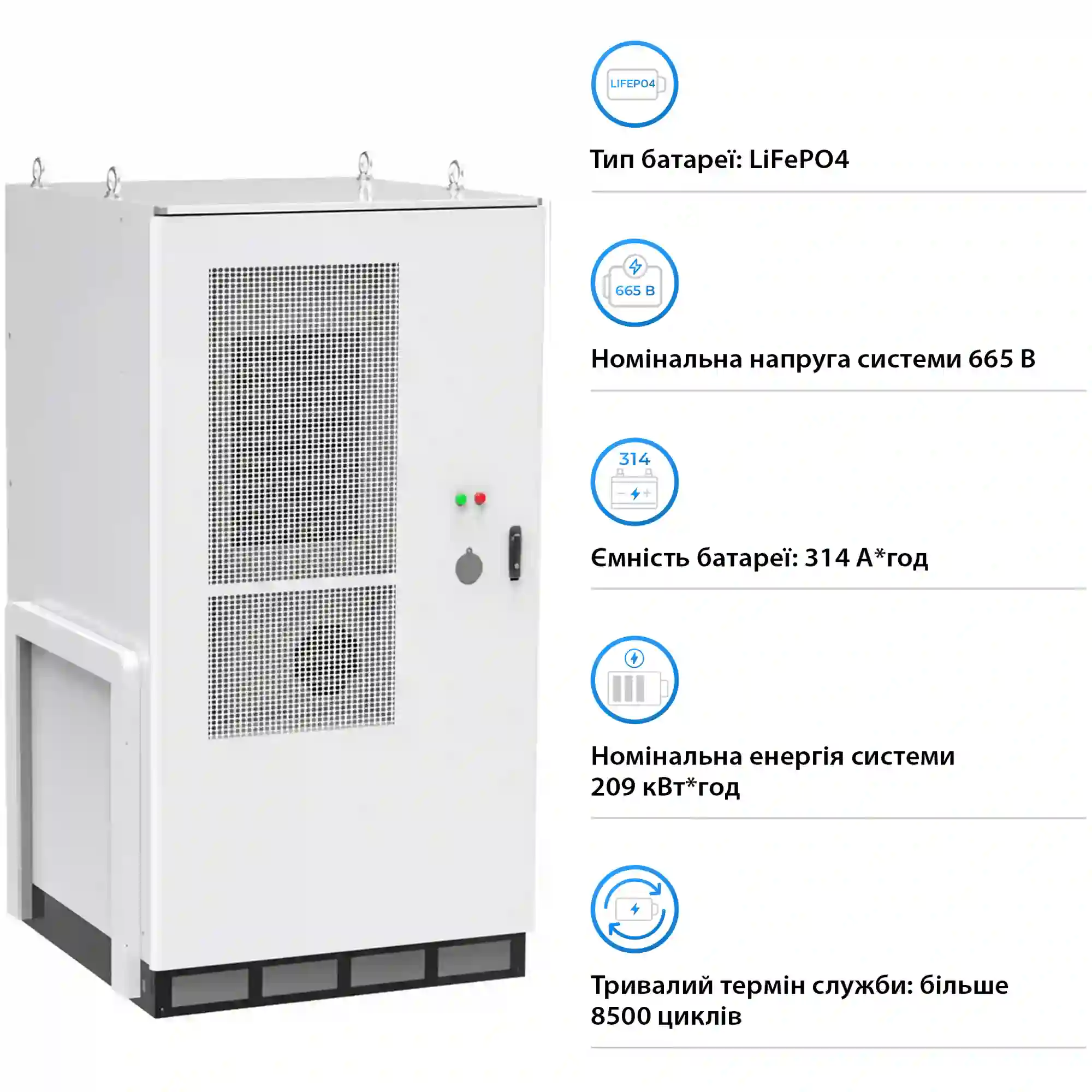 Купити Система збереження енергії GSL-BESS-209K 665.6V 314Ah 208kWh LiFePO4 IP65, Fire Extinguisher, AirConditioner with Air channel (GSL-BESS-209K) - фото 3