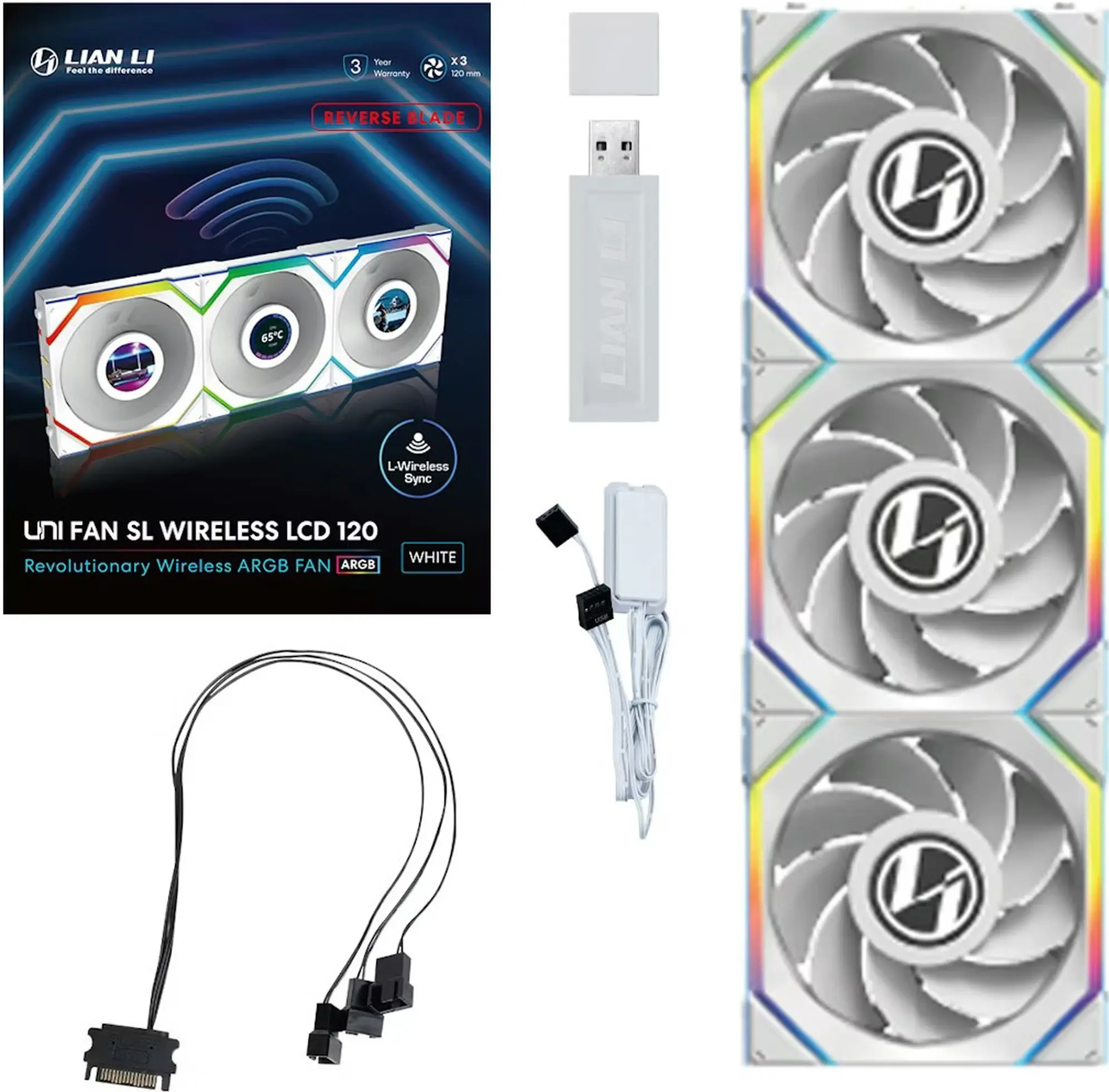 Купити Вентилятор Lian Li Uni Fan SL Wireless LCD 120 Reverse Blade White 3-Pack. (G99.12RSLLCD1W3W.00) - фото 12