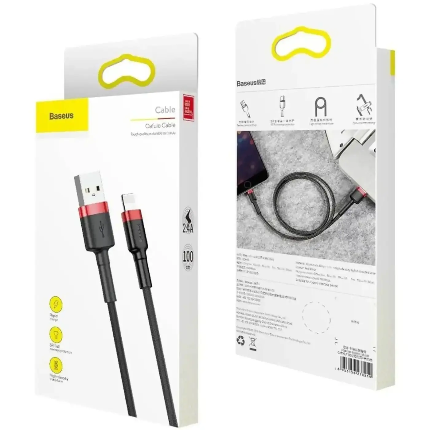 Купить Кабель Baseus Cafule Lightning 2.4A 1m Red/Black (CALKLF-B19) - фото 5
