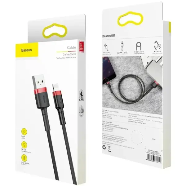 Купить Кабель Baseus Cafule Lightning 2.4A 1m Red/Black (CALKLF-B19) - фото 5