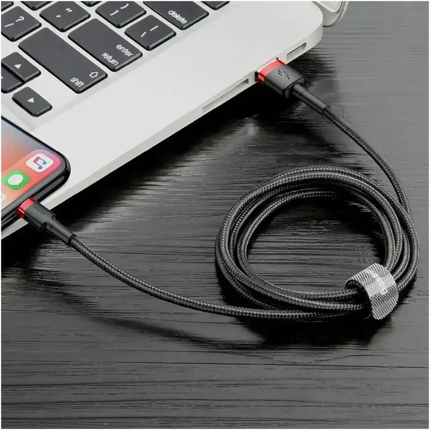 Купить Кабель Baseus Cafule Lightning 2.4A 1m Red/Black (CALKLF-B19) - фото 6