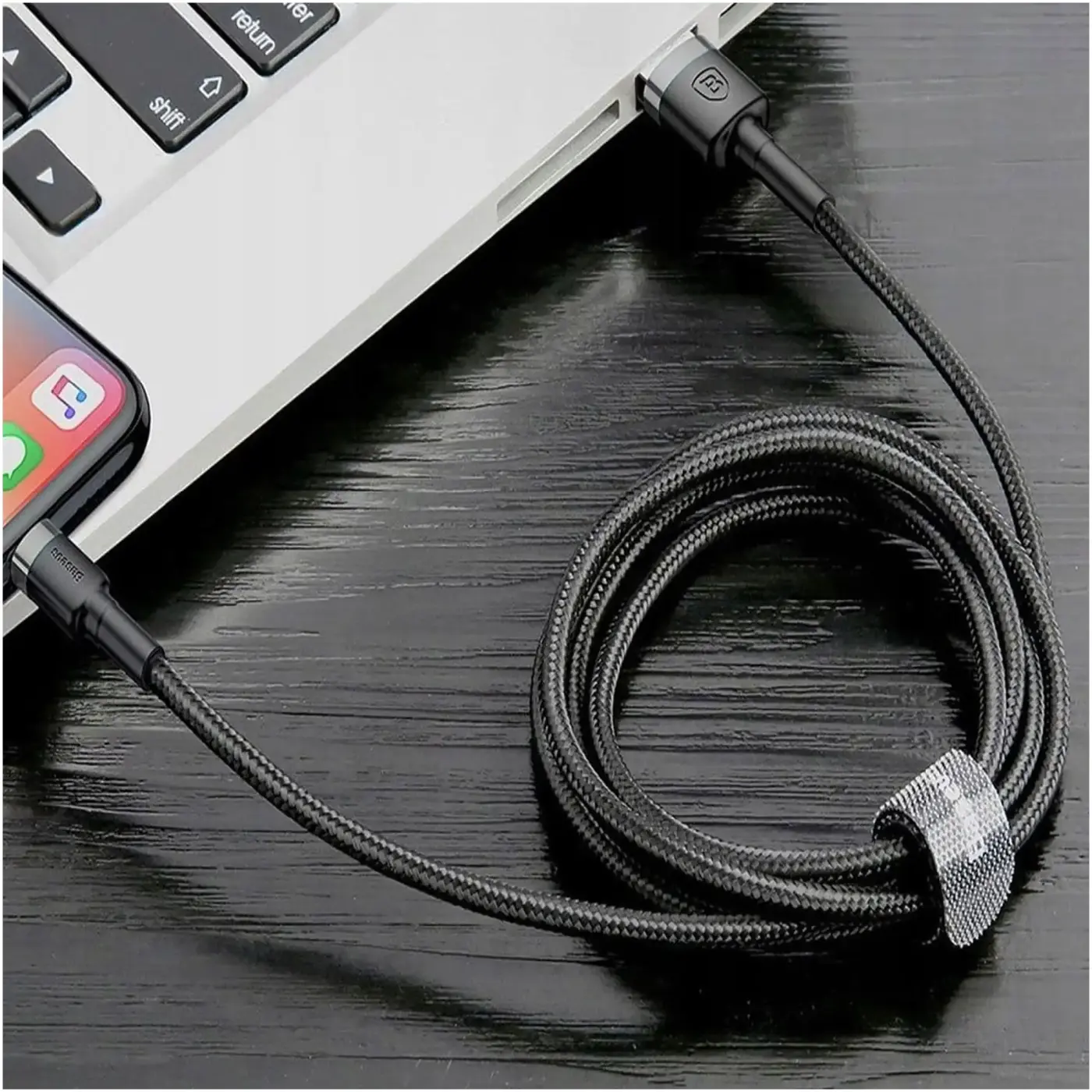 Купить Кабель Baseus Cafule USB - Lightning 2.4A 1m Gray/Black (CALKLF-BG1) - фото 5