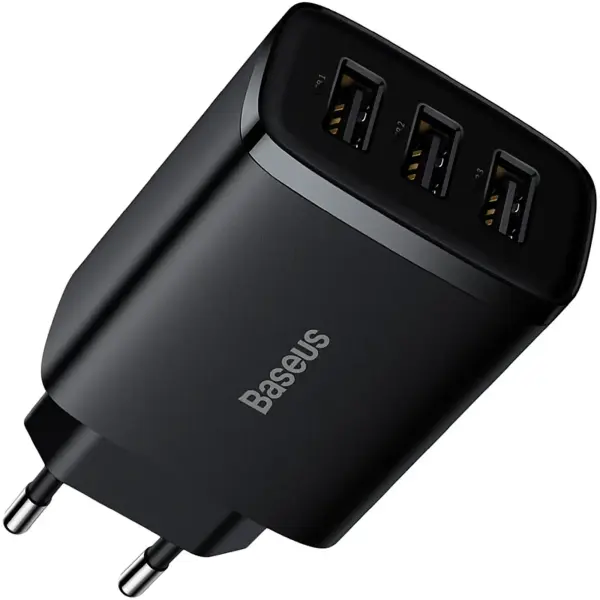 Купити Зарядний пристрій Baseus Compact Charger 3U 17W EU Black (CCXJ020101) - фото 2