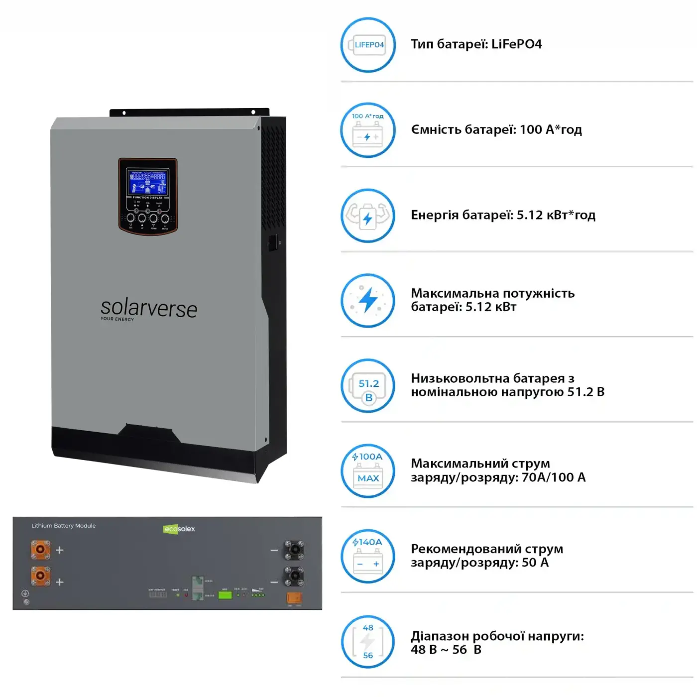 Купить Система хранения энергии Solarverse SV-1SV8K1-LEC5K1-1 8kW 5.1kWh 1BAT LiFePO4 ≥6000 циклов - фото 4
