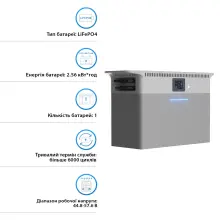 Купити Зарядна станція DEYE SUN-BK250 2500W 2.56kWh LiFePO4 51.2V 4 MPPT 220/230V Однофазна (SUN-BK250-2.56KWH-EU-AM4-18L) - фото 3