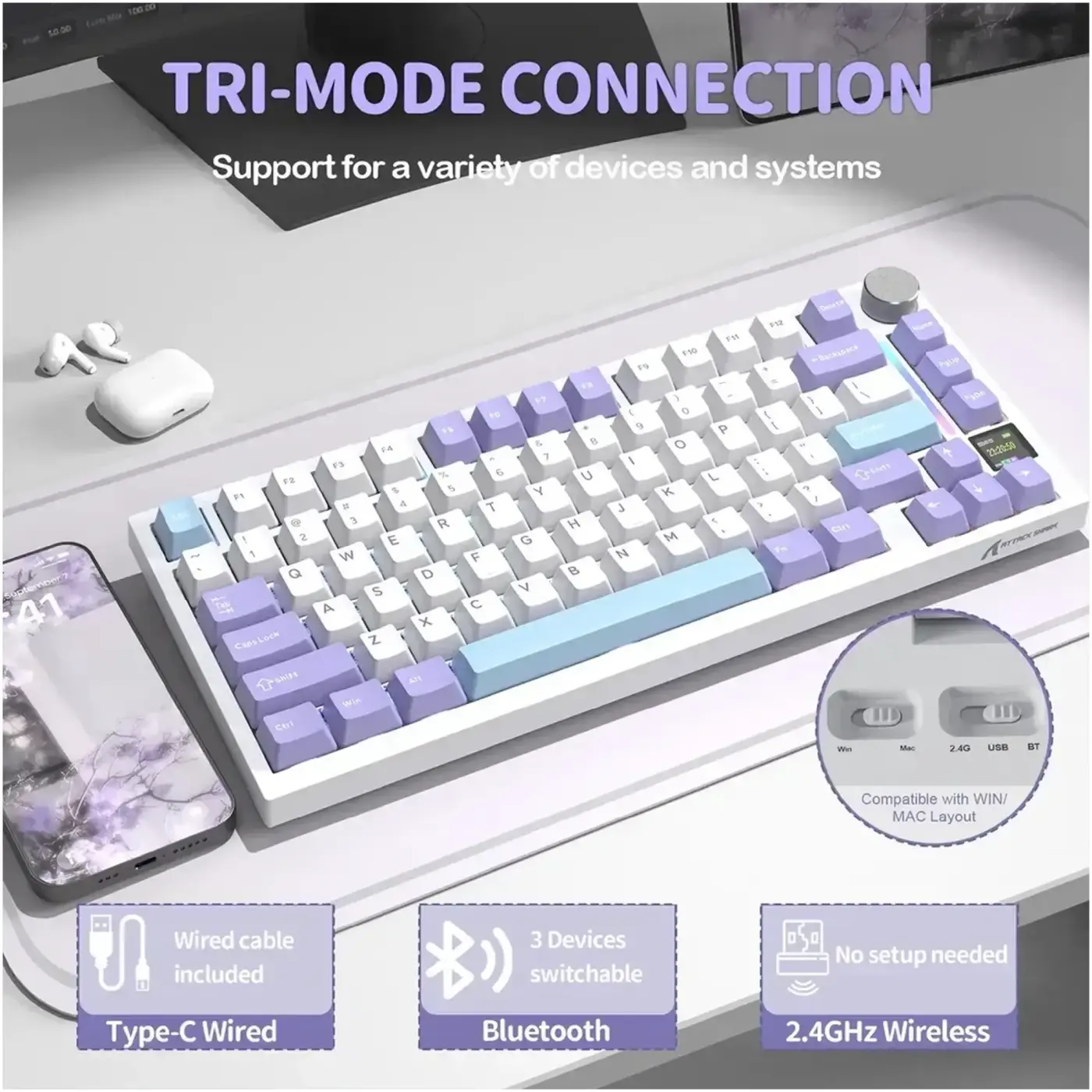 Купити Клавіатура Attack Shark X820 Ultra RGB Wireless Gift Axis White (X820ULTRAGA_AS) - фото 4