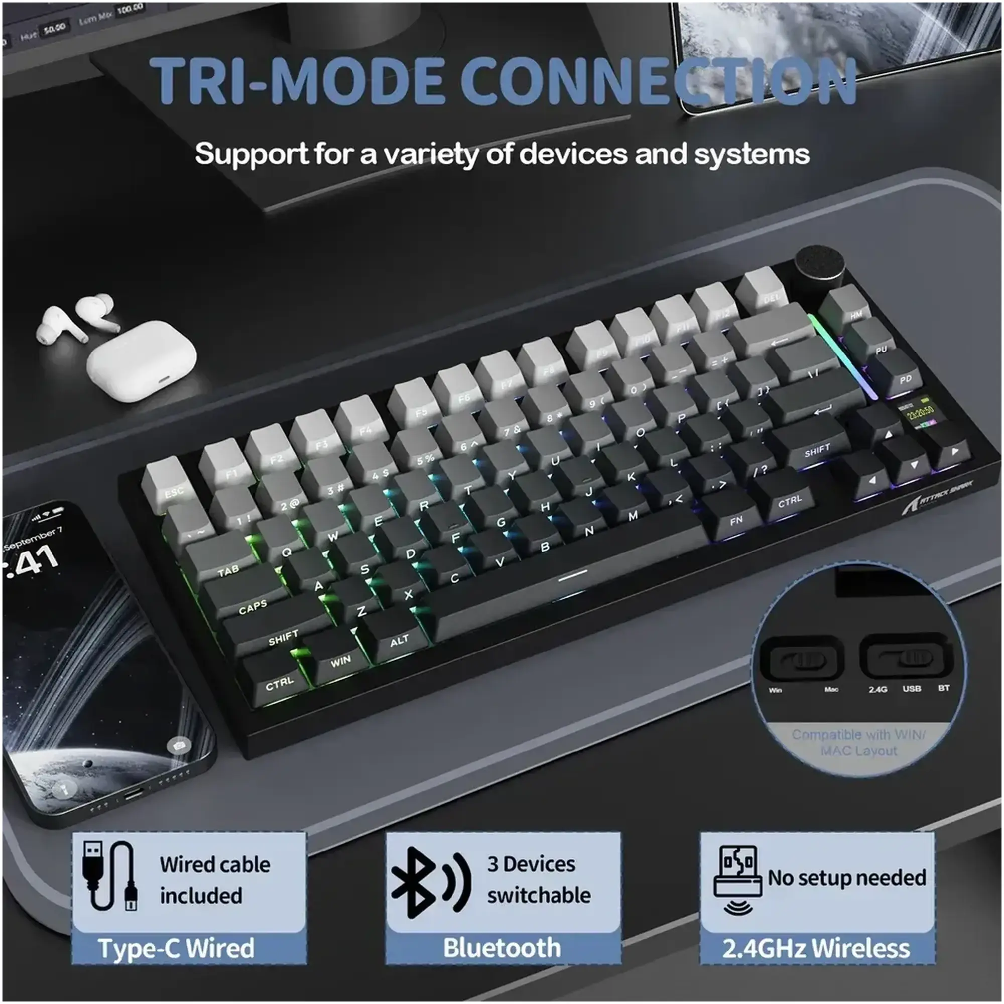 Купити Клавіатура Attack Shark X820 Ultra RGB Wireless Shark Axis Moonlight (X820ULTRASA_AS) - фото 4